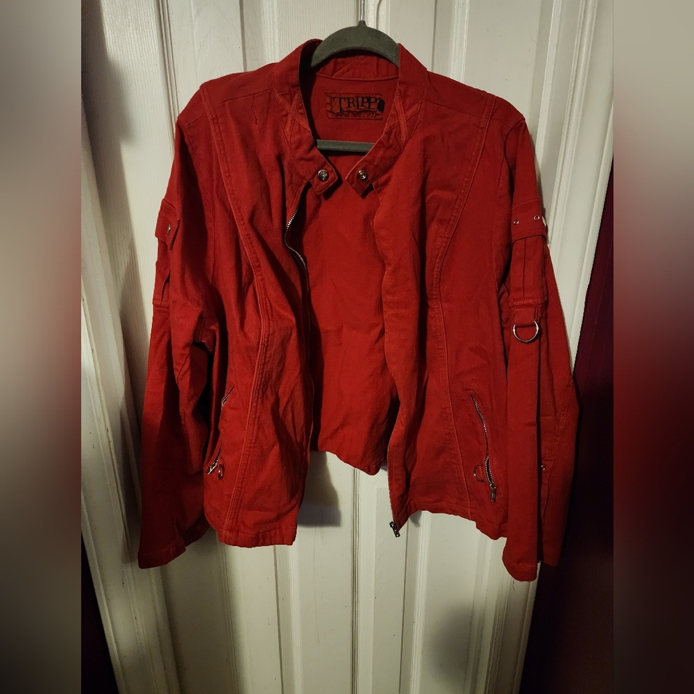 Vintage TRIPP NYC plus size denim moto jacket size 4 in red